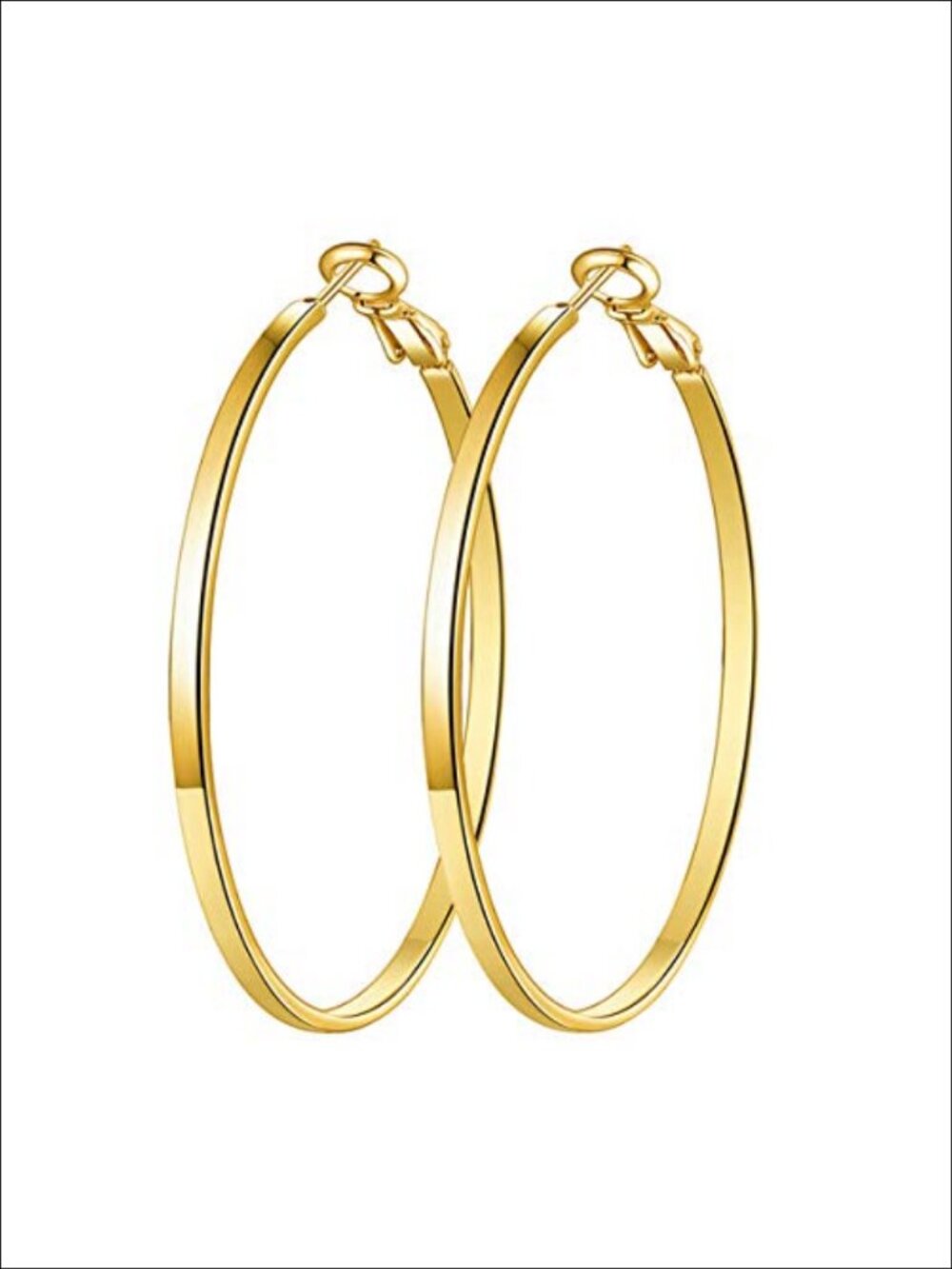 18K Gold Plated Rounded Hoop Earrings Hinged Snap Closure Women